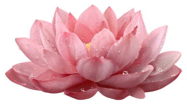 Lotus flower with layered pink petals, isolated on a white background