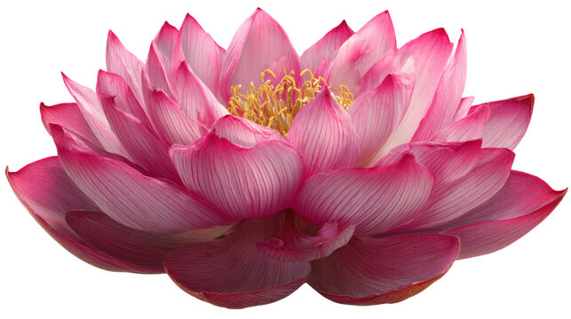 Lotus flower with layered pink petals, isolated on a white background
