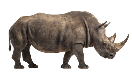Fototapeta premium Black rhinoceros side view, isolated on a white background