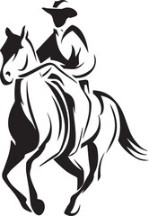 Obraz premium Hand Drawn Man Riding a Horse Black and White Avatar Illustration in Minimal Line Art Style Design