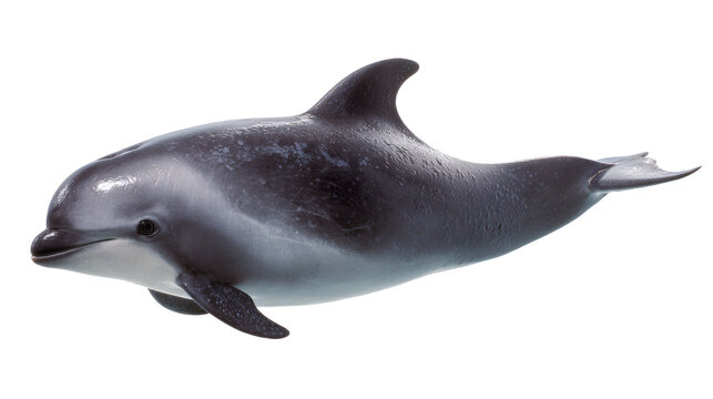 Vaquita porpoise swimming, isolated on a white background,