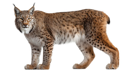 Obraz premium Iberian lynx standing, isolated on a white background,
