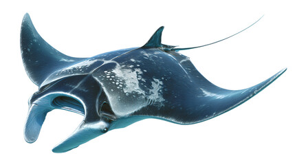 Fototapeta premium Giant manta ray swimming, isolated on a white background,