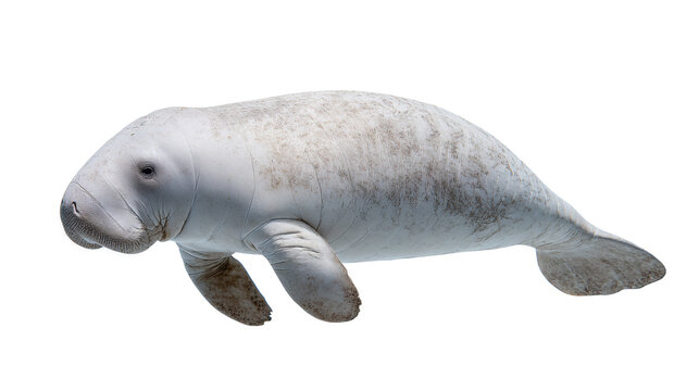 Dugong swimming calmly, isolated on a white background