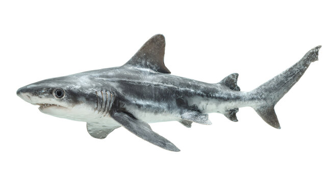 Spiny dogfish shark swimming, isolated on a white background