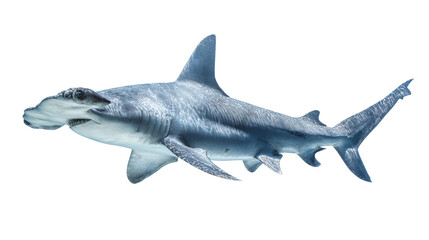 Obraz premium Scalloped hammerhead shark swimming, isolated on a white background