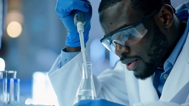 Focused Research: A dedicated scientist conducts experiments with precision and focus within a modern laboratory setting. Capturing the essence of scientific inquiry and innovation