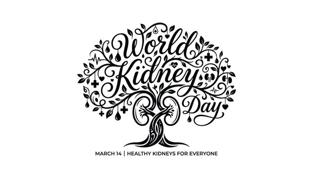 World Kidney Day awareness illustration with tree and healthy kidneys theme for March 14