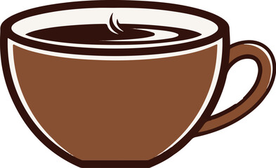 Obraz premium A simple, stylized brown coffee cup filled with dark, steaming liquid