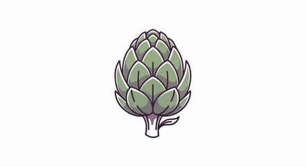 Obraz premium A stylized illustration of a green artichoke with a thick stalk and purple outline