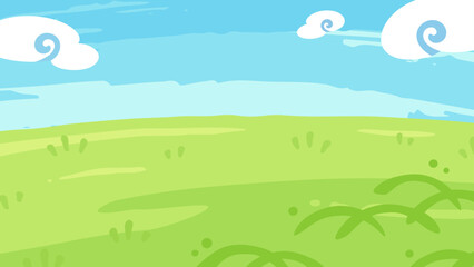 絵の具で描いたような和風な雰囲気のある草原と空の背景イラスト_16:9 © ふわぷか