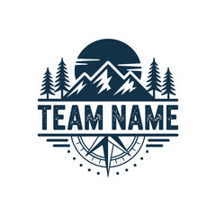 Vintage style emblem featuring mountains trees compass and team name text © MSTMORSHEDA
