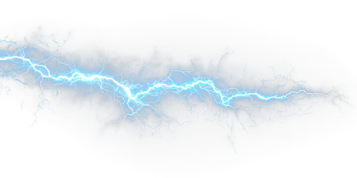 Bright Blue Electrical Lightning Bolt Isolated on Transparent Background. PNG