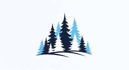 Obraz premium Silhouette of pine trees in alternating dark and light blue against a white background