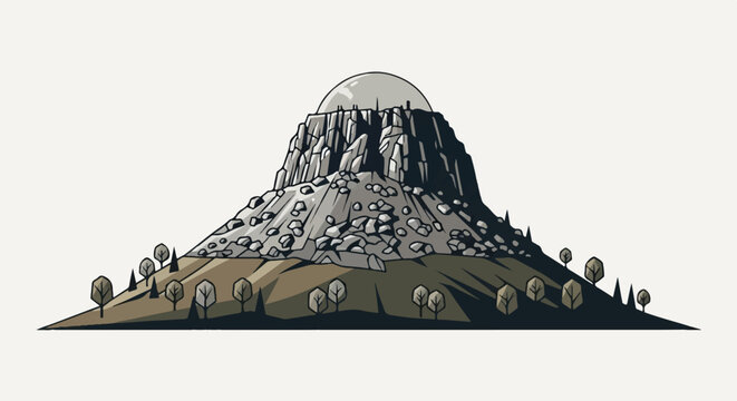 Stylized illustration of a jagged mountain peak topped with a large, smooth dome