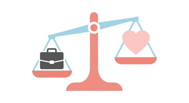 Balance Scale Weighing Briefcase and Heart.
