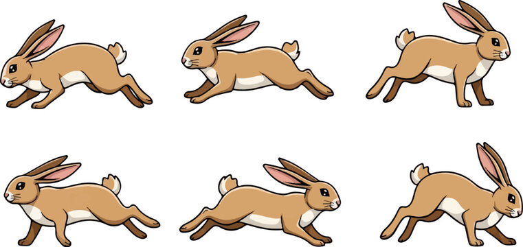 Three rows of cartoon rabbits in a running animation sequence