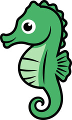 Fototapeta premium Cartoon Seahorse: A whimsical depiction of a smiling seahorse in vibrant green with a playful design.