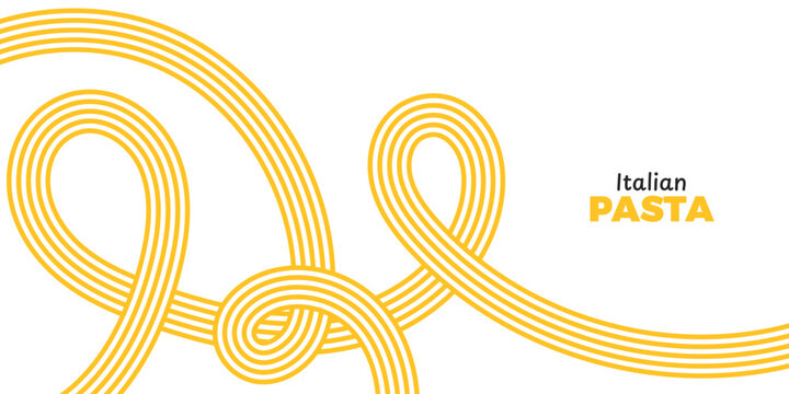Yellow Pasta Pattern Background. Curved doodle ramen noodles and wave spaghetti lines. Abstract food texture. Menu poster. Asian cuisine packaging. Vector illustration