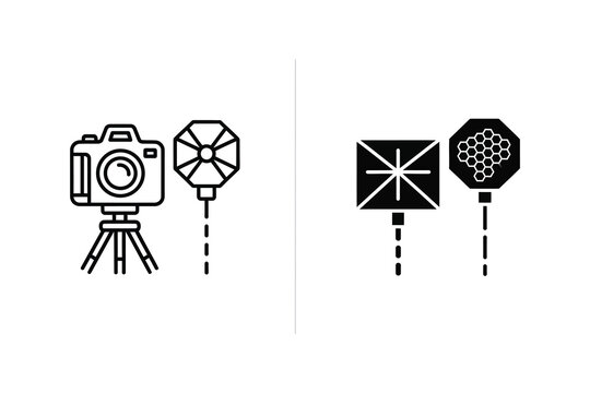 Professional Photography Studio Equipment and Camera Icons
