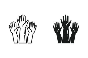 Obraz premium Raised Hands Icon Set - Line Art and Solid Style