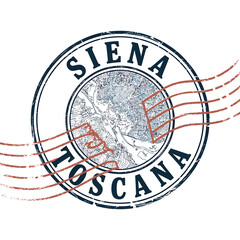 Obraz premium Vintage style postal stamp featuring a map of siena italy