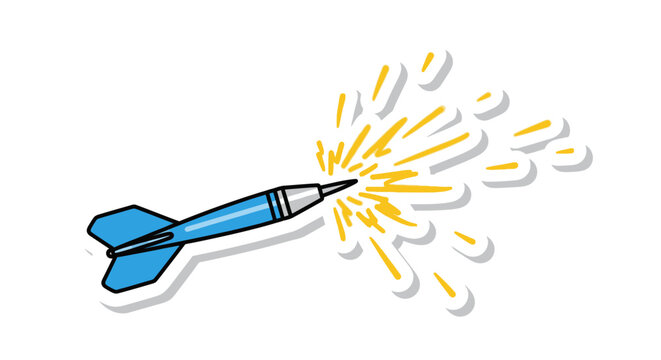 blue rocket launching with yellow sparks and smoke