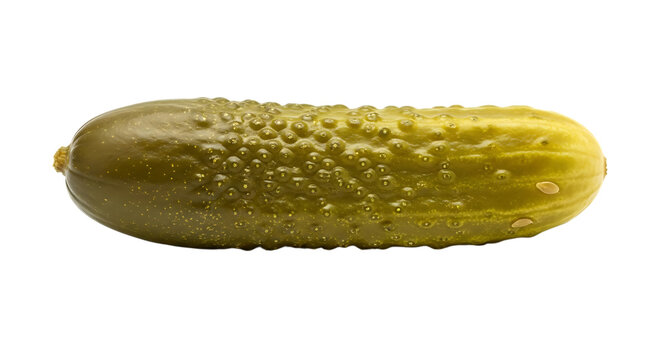Fresh green pickle with water droplets isolated on transparent background