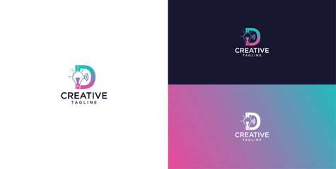 smart bulb logo icon. bulb logo technology. initial logo design D