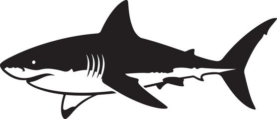 Fototapeta premium Monochromatic Shark Silhouette Illustration with Detailed Fins and Gills.