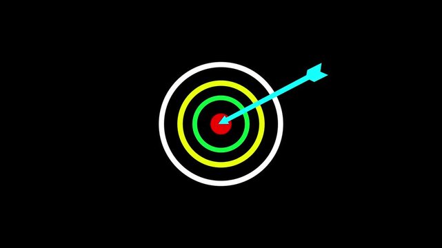 abstract Arrow hitting the center of target - success business concept. business goals achievement, target icon. Motion graphics of business circle arrow
