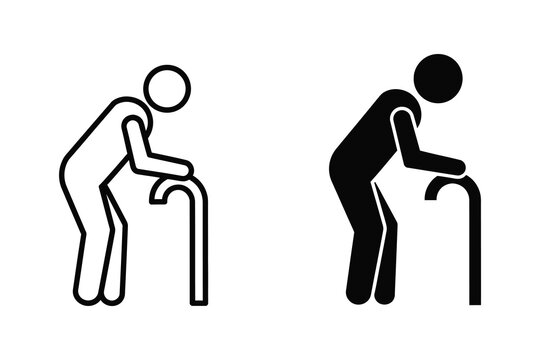 Elderly Man Walking with a Cane Icon for Geriatric Care and Seniors