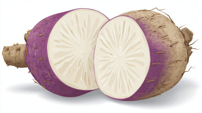 Taro root vegetable with two round slices of Taro Root vector illustration