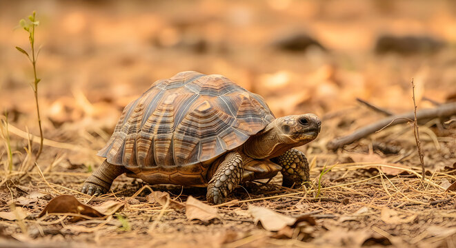 Ploughshare Tortoise in Madagascar Dry Forest Habitat


