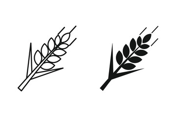 Naklejka premium Wheat Ear Agriculture Icon - Outline and Solid Grain Spikelets Vector Illustration