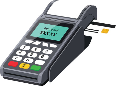 Credit card payment terminal with keypad and screen