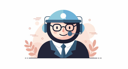 Obraz premium Friendly person with headset and glasses, wearing a suit, business