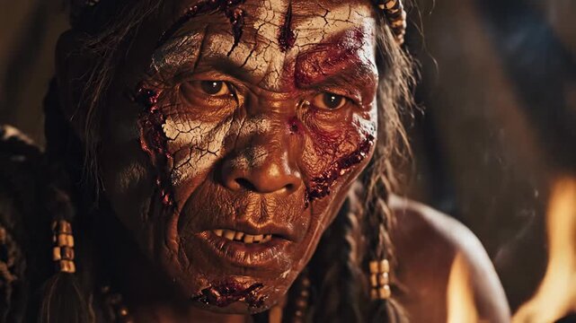 Tribal elder warrior with ritual face paint