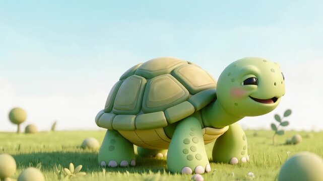 The turtle slowly walks forward, slightly moving its paws, smooth looping animation, calm movement.