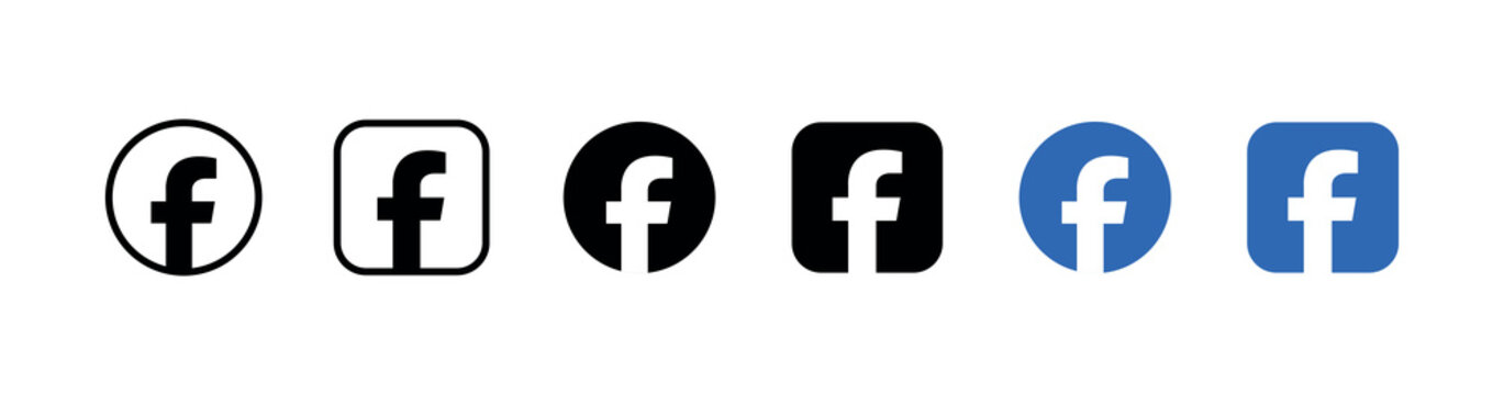 
Facebook Icon Set Vector Black, White and Blue Social Media Logo Collection.  Facebook Social Media App Symbol.