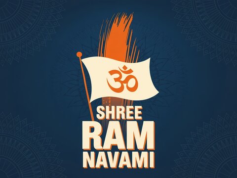 Shree ram navami celebration with flag and om symbol on dark background