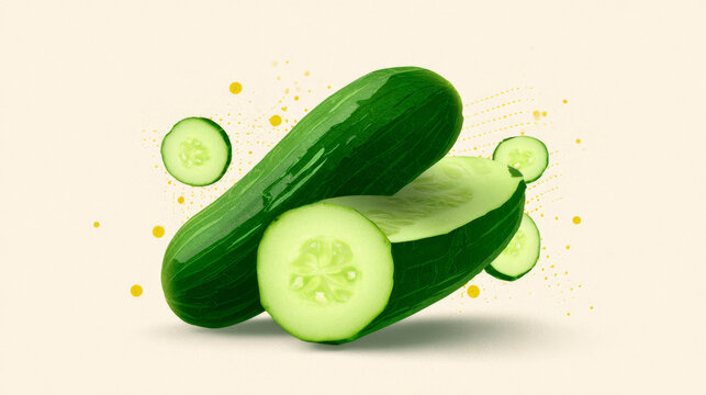 cucumber and cucumber sliced vector illustration