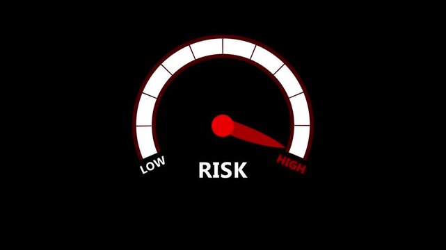 Risk Meter Gauge Showing Moderate Risk Level on Black Background speedometer indicator