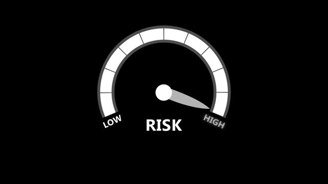 Risk Meter Gauge Showing Moderate Risk Level on Black Background speedometer indicator