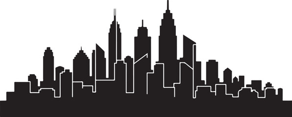 Obraz premium City skyline silhouette vector, black and white urban landscape