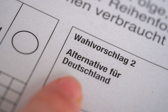AfD ballot paper, German Wahlvorschlag Alternative f&uuml;r Deutschland, voting circle, right-wing populism, ultra-conservative agendas and ideological fragmentation in contemporary European democracy