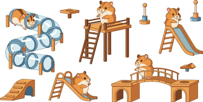 Cute Hamster Playground Set with Tunnels, Slides, Bridges, and Climbing Platforms for Small Pet Activity