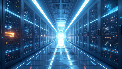 Obraz premium Futuristic Data Center Cloud Computing Server Room