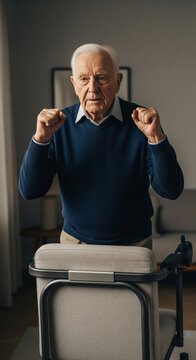 Elderly man successfully standing from smart chair