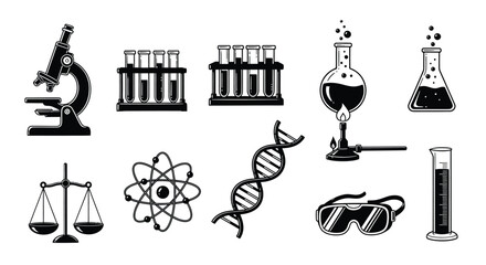 Naklejka premium Scientific equipment and chemical glassware in a black and white silhouette